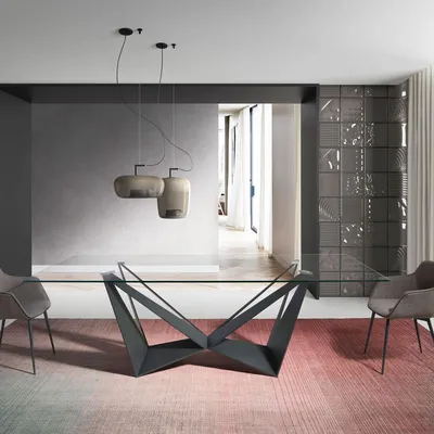 Dining Tables - Rectangular tempered glass and black steel dining table - ANGEL CERDÁ