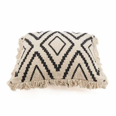 Fabric cushions - The Sahara Diamond Cushion Cover - Natural Black - BAZAR BIZAR LIVING