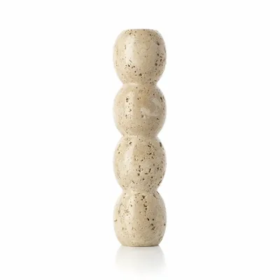 Bougeoirs et photophores  - Le Bougeoir Travertine Totem Taper - Beige - L - BAZAR BIZAR LIVING