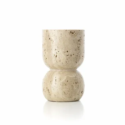 Bougeoirs et photophores  - Le Bougeoir Travertine Vessel Pillar - Beige - BAZAR BIZAR LIVING