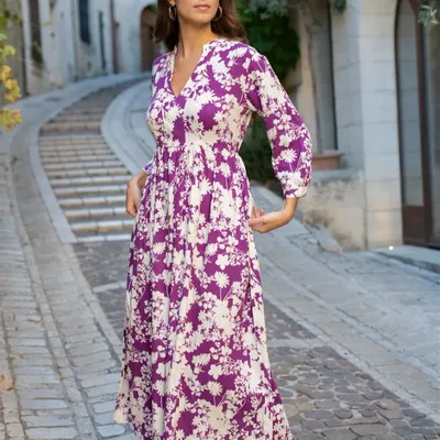 Prêt-à-porter - Robe longue "Flor Prune" - TERRE ROUGE