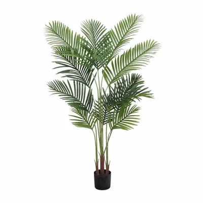 Floral decoration - Artificial palm tree with 11 fronds in black plastic pot - LIGNE DÉCO