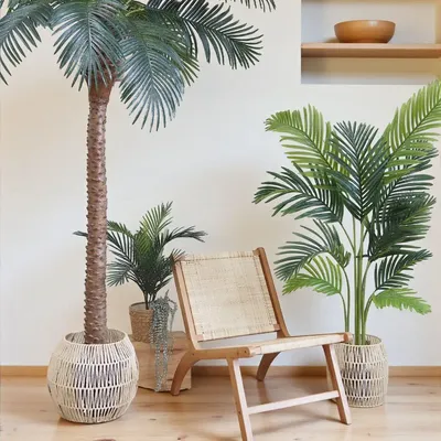 Floral decoration - Artificial palm tree with 11 fronds in black plastic pot - LIGNE DÉCO