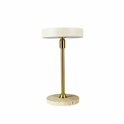 Table lamps - MOONLIGHT Mini LED rechargeable table lamp beige, brass, travertine - DYBERG LARSEN