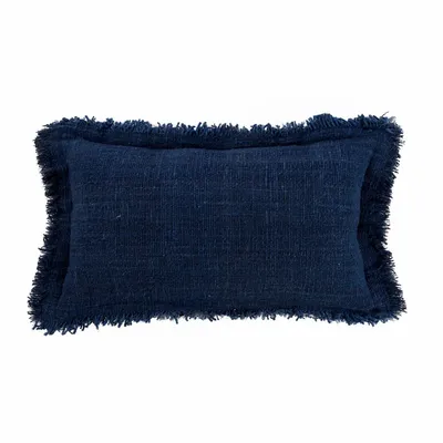 Cushions - The Azure Fringe Cushion Cover - Indian Blue - 30x50 - BAZAR BIZAR LIVING
