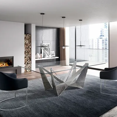 Dining Tables - Rectangular tempered glass and chrome-plated steel dining table - ANGEL CERDÁ