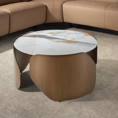 Tables basses - Table basse ronde en marbre porcelainé et acier couleur bronze - ANGEL CERDÁ