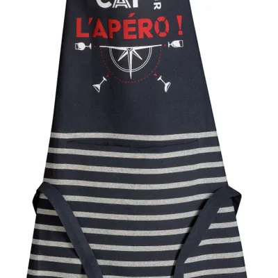 Tabliers de cuisine - Tablier de cuisine Cap sur l'apéro recyclé Marine 72 x 90 - MAISON VIVARAISE - SDE VIVARAISE WINKLER