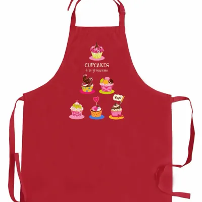 Tabliers de cuisine - Tablier de cuisine sans poche Cupcake recyclé Rouge 72 x 90 - MAISON VIVARAISE - SDE VIVARAISE WINKLER