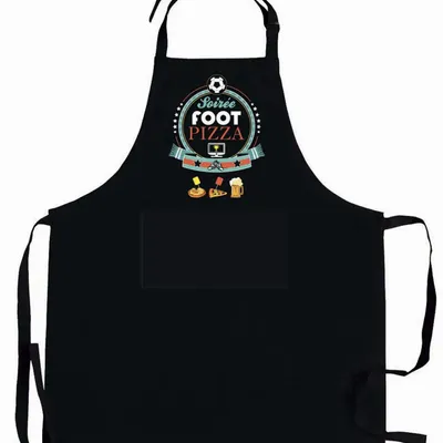 Tabliers de cuisine - Tablier de cuisne Soirée Foot Pizza recyclé Noir 72 x 90 - MAISON VIVARAISE - SDE VIVARAISE WINKLER