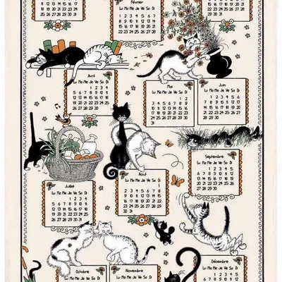 Dish towels - Tea Towel Dubout Ribambelle chats calendrier 2027 Écru 48 X 72 - MAISON VIVARAISE - SDE VIVARAISE WINKLER
