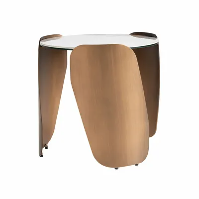 Other tables - Round corner table in porcelain marble and bronze-coloured steel - ANGEL CERDÁ