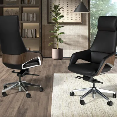 Chaises - Fauteuil de bureau pivotant en similicuir noir - ANGEL CERDÁ