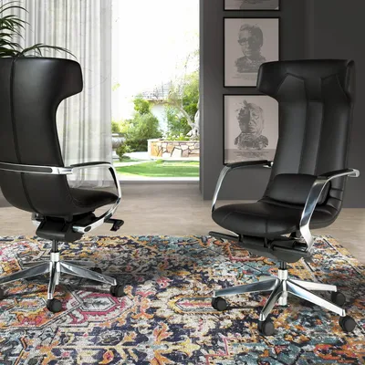 Chaises - Fauteuil de bureau pivotant en similicuir noir - ANGEL CERDÁ