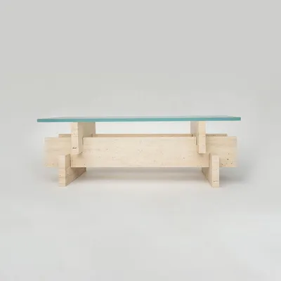 Coffee tables - TRAVERTINE - GLASS COFFEE TABLE 'BERLIN' - KIWANO CONCEPT
