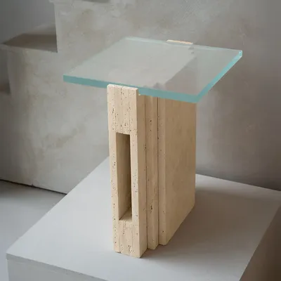 Coffee tables - TRAVERTINE - GLASS SIDE TABLE 'LLOYD' - KIWANO CONCEPT
