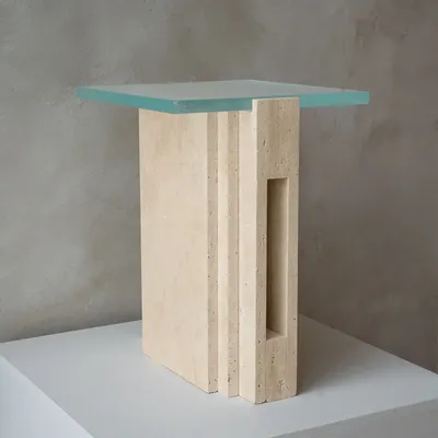 Coffee tables - TRAVERTINE - GLASS SIDE TABLE 'LLOYD' - KIWANO CONCEPT