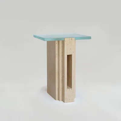 Coffee tables - TRAVERTINE - GLASS SIDE TABLE 'LLOYD' - KIWANO CONCEPT