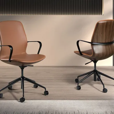 Chaises - Fauteuil de bureau pivotant en similicuir marron - ANGEL CERDÁ