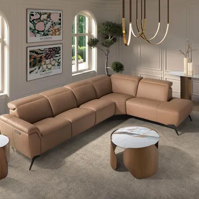 Canapés - Canapé d´angle relax modulaire droit en cuir marron - ANGEL CERDÁ