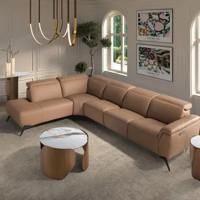 Canapés - Canapé d'angle relax modulaire gauche en cuir marron - ANGEL CERDÁ