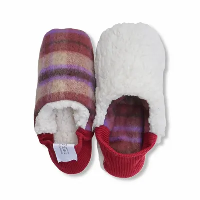 Chaussettes - JAPAN MADE Reversible room shoes / Shaggy Check × Sheep Boa - MERIPPA