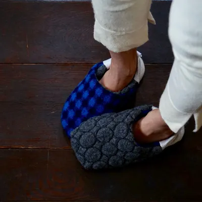 Chaussettes - JAPAN MADE Reversible room shoes / Block Check × Pile Jacquard - MERIPPA