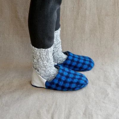 Chaussettes - JAPAN MADE Reversible room shoes / Block Check × Pile Jacquard - MERIPPA