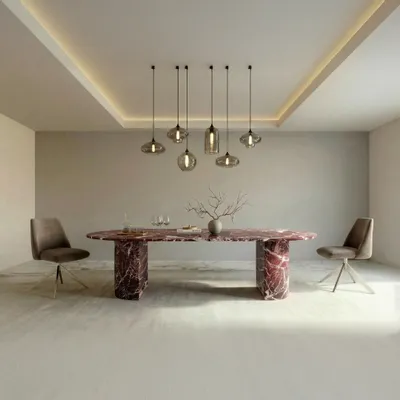 Dining Tables - Refleko - Dining Tables - Rosso Levano Marble - 240X110X75 cm - STONE VALLEY
