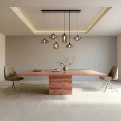 Dining Tables - Carrera - Dining Tables - Red Travertine - 120X120X75 cm - STONE VALLEY