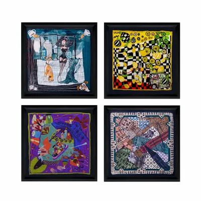 Autres décorations murales - Set of 4 Italy Travel White Framed Silk Scarf - UN POCO