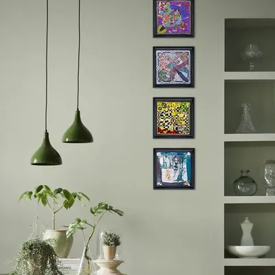 Autres décorations murales - Set of 4 Italy Travel White Framed Silk Scarf - UN POCO