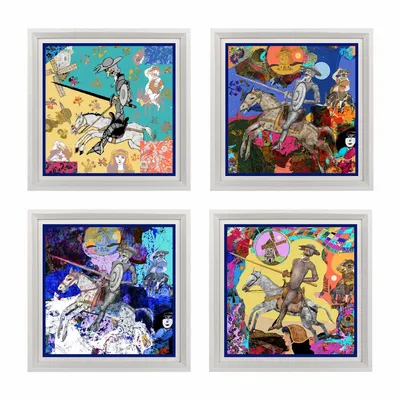 Autres décorations murales - Don Quixote's Dream White Framed Silk Scarves - UN POCO