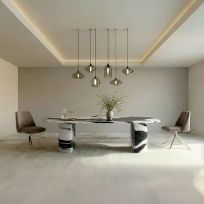 Tables Salle à Manger - Refleko - Tables à manger - Marbre Panda - 200X100X75 cm - STONE VALLEY