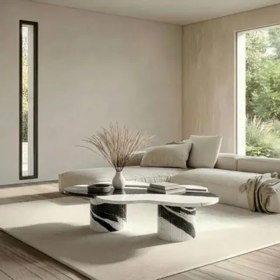 Coffee tables - Nunoca - Coffee Tables - Panda Marble - 130X80X40 cm - STONE VALLEY