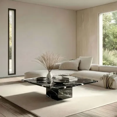 Tables basses - Carrera - Tables basses - Marbre Nero Maquina - 90X90X40 cm - STONE VALLEY