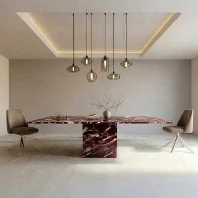 Dining Tables - Carrera - Dining Tables - Rosso Levano Marble - 150X150X75 cm - STONE VALLEY