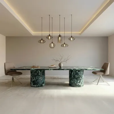 Dining Tables - Jaspura - Dining Tables - Verde Alpi Marble - 200X100X75 cm - STONE VALLEY