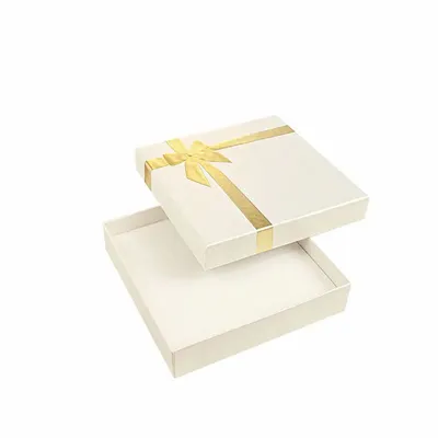 Gifts - White iridescent cardboard necklace box, gold embossed printed bow - LAVAL 1878