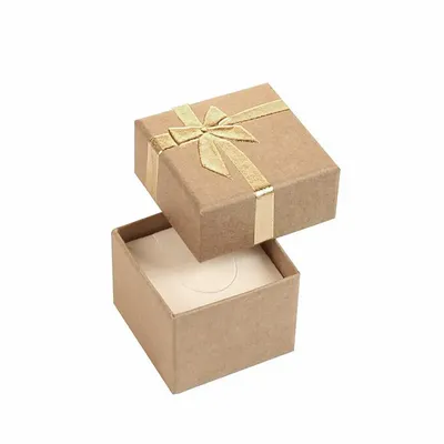 Cadeaux - Écrin bague carton kraft naturel, noeud dorure à chaud imprimé doré - LAVAL 1878