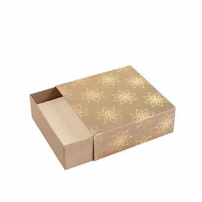 Cadeaux - Écrin vide-poche kraft naturel, à tiroir - lotus dorure à chaud dorée - LAVAL 1878