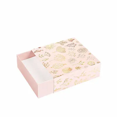 Cadeaux - Écrin rose mat, tiroir - Végétal fleuri dorure à chaud doré - LAVAL 1878