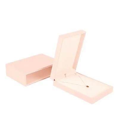 Gifts - Pale pink synthetic-coated, rubberized-look necklace case, matching pouch - LAVAL 1878