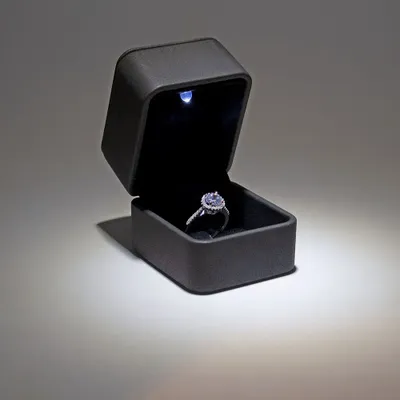 Gifts - Black synthetic-coated LED ring case with stitching - LAVAL 1878