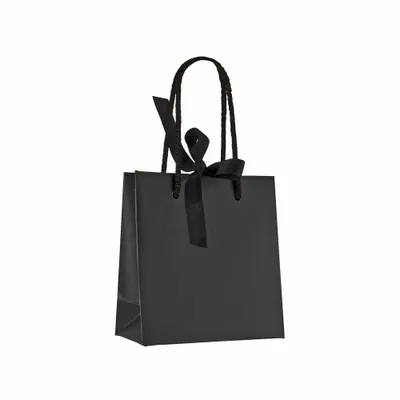Gifts - Black satin paper bags, black ribbon, 14 x 7 x H 15cm, 210g (x10) - LAVAL 1878