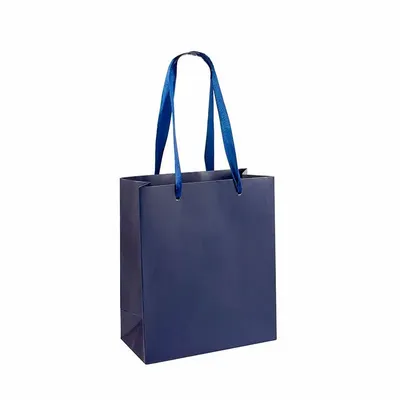 Gifts - Dark blue matte paper bags, ribbon handles, 16 x 8 x H 19cm, 190g (x12) - LAVAL 1878