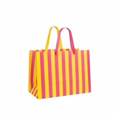 Cadeaux - Sacs papier mat rayures fuchsia & jaune - LAVAL 1878