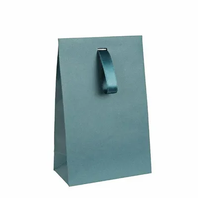 Gifts - Duck blue matte paper pockets with ribbon, 170g - 13 x 7 x H 20cm (x20) - LAVAL 1878