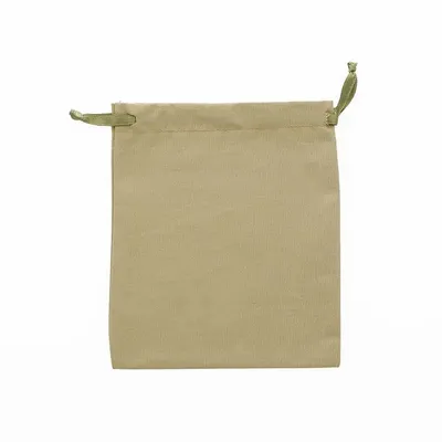 Gifts - 100% cotton purses with light khaki satin ribbons, 12 x 14cm (x5) - LAVAL 1878