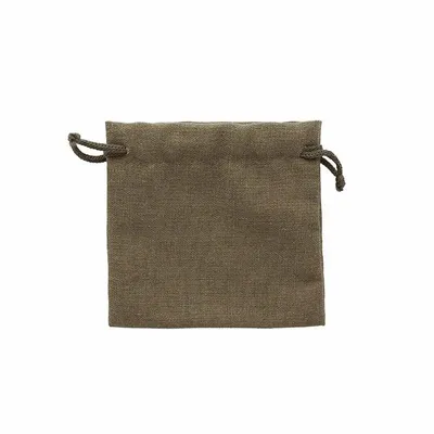 Gifts - Linen drawstring bags with dark khaki cotton cords, 11 x 10cm (x5) - LAVAL 1878